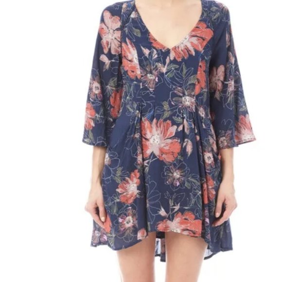 Free People Eyes on You Printed Dress in Navy Combo NWT - Picture 2 of 7